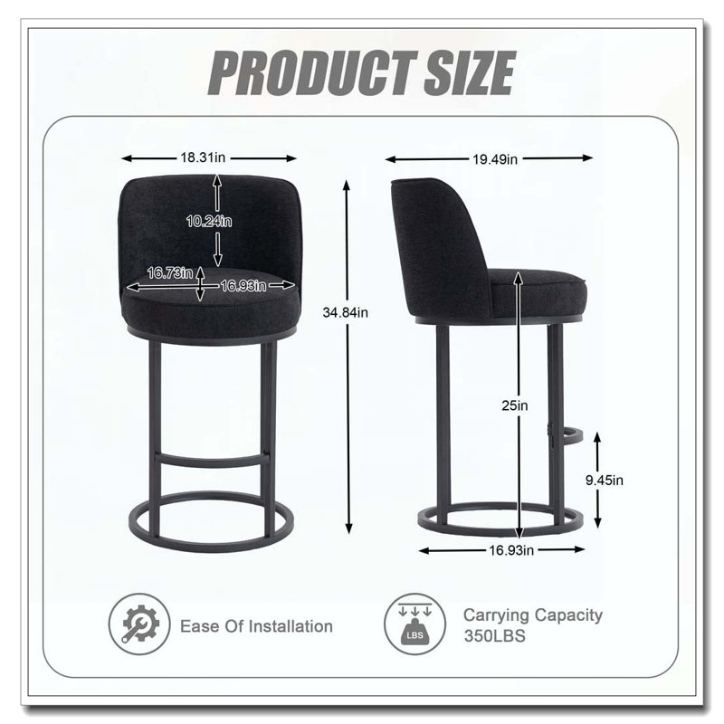 Counter Height Bar Stools Set, Noir