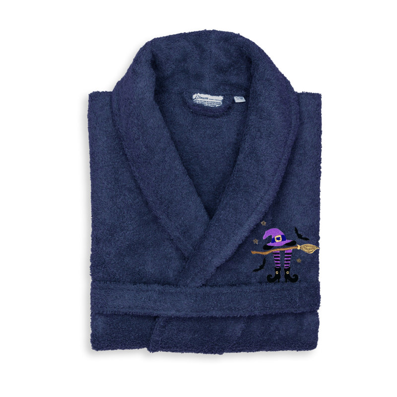 Peignoir brodé en coton unisexe The Holiday Aisle®, P / M, Bleu marine