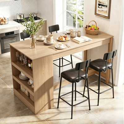 59" Rectangle Counter Height Bar Table with Side Storage Shelves, Kitchen Bar Table & Dining Table for Dining Room