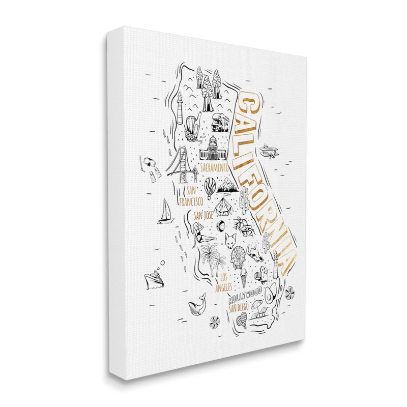 Illustrated California State Landmarks Canvas Print, 16 x 20
