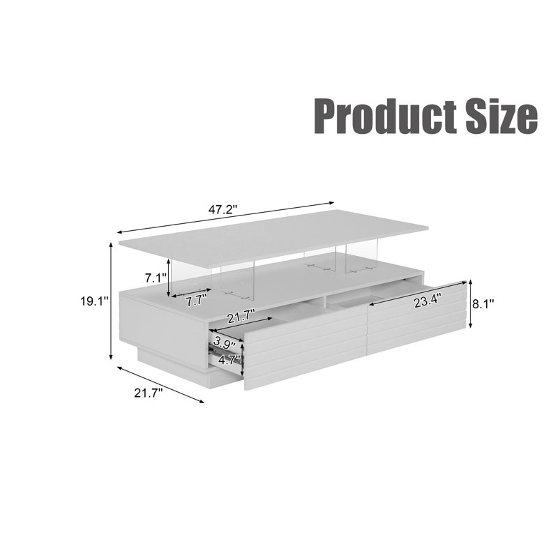 Led Lights Coffee Table, White