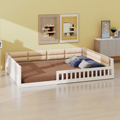 Platform Bed Featuring Upholstered Design, Safety Guardrail