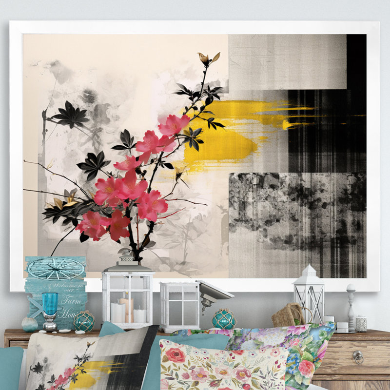 Asian Art Sumi Blossom III, reproduction d'art sur toile, H 12 po x l 20 po x P 1 po, Cadre photo blanc