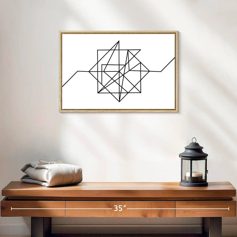 Minimalist Geometric, Floating Frame Natural Wood, 19" X 13"