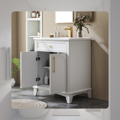 Base de meuble-lavabo moderne 28 "avec tiroirs et poignées en métal