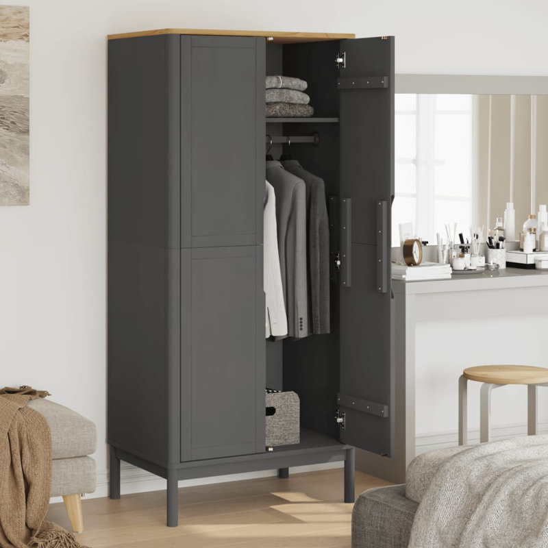 9-2 Solid Wood Wardrobe, in Grey