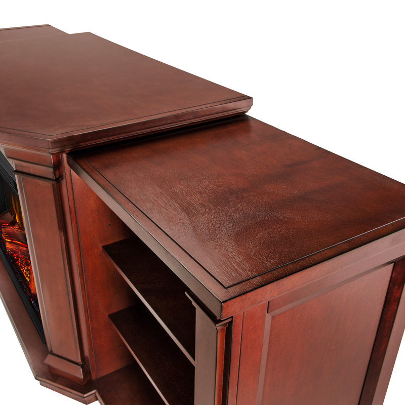 Valmont 74'' TV Stand with Fireplace, Dark Mahogany