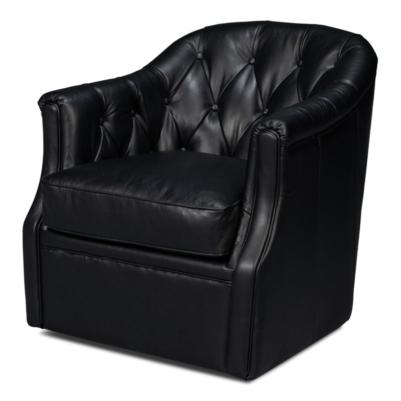 Coolidge Swivel Club Chair, Onyx Black Genuine Leather