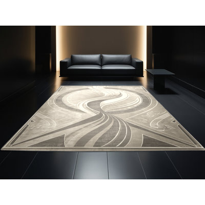 Tapis art déco lavable à la machine Alan Water Spirit - beige
