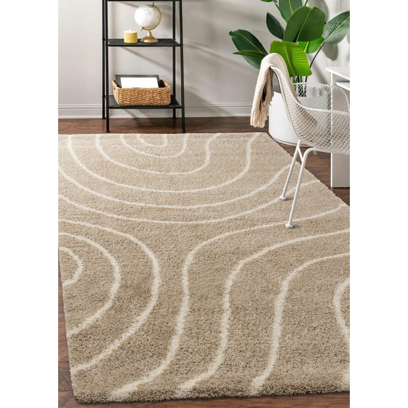 Tapis beige crème Flourish Wavy Lines, Rectangle 6 pi 7 po x 9 pi 10 po