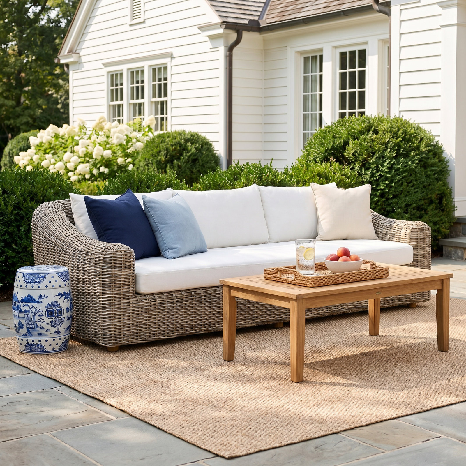 Azlynne 106" Teak Patio Sofa, Chunky Charcoal