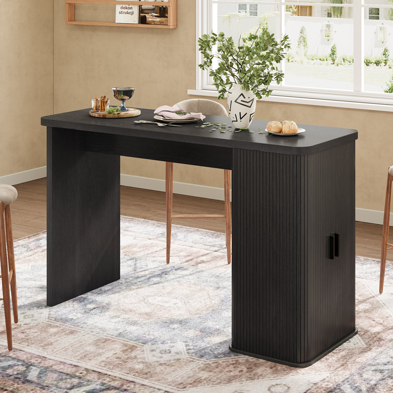 59'' Wooden Kitchen Island With Storage, Rectangular Bar Table With Drawer And Wine Rack, Black, 36" H x 59" W x 21.7" D