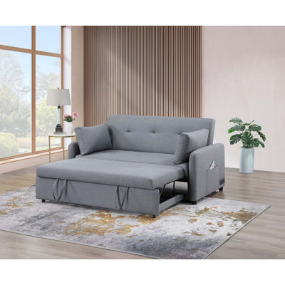 Canapé-lit convertible en lin de 69 po Ravenna avec ports USB, prises de courant, poches, coussins, capitonnage