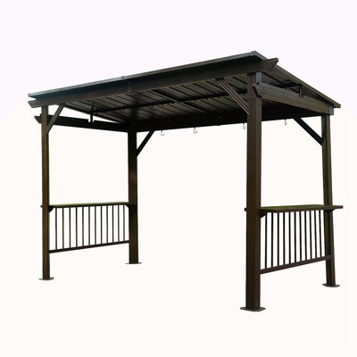 6.5X12ft Hardtop Grill Gazebo, Outdoor BBQ Gazebo With 2 Side Shelves And Sloping Galvanized Steel Roof, Metal Permanent Grill Canopy With Ceiling Hooks For Patio, Lawn, Backyard, Deck