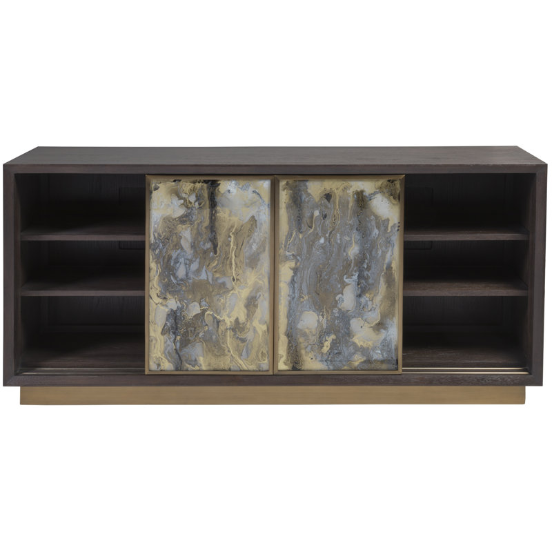 67.75" White Oak and Brass Transitional Media Console