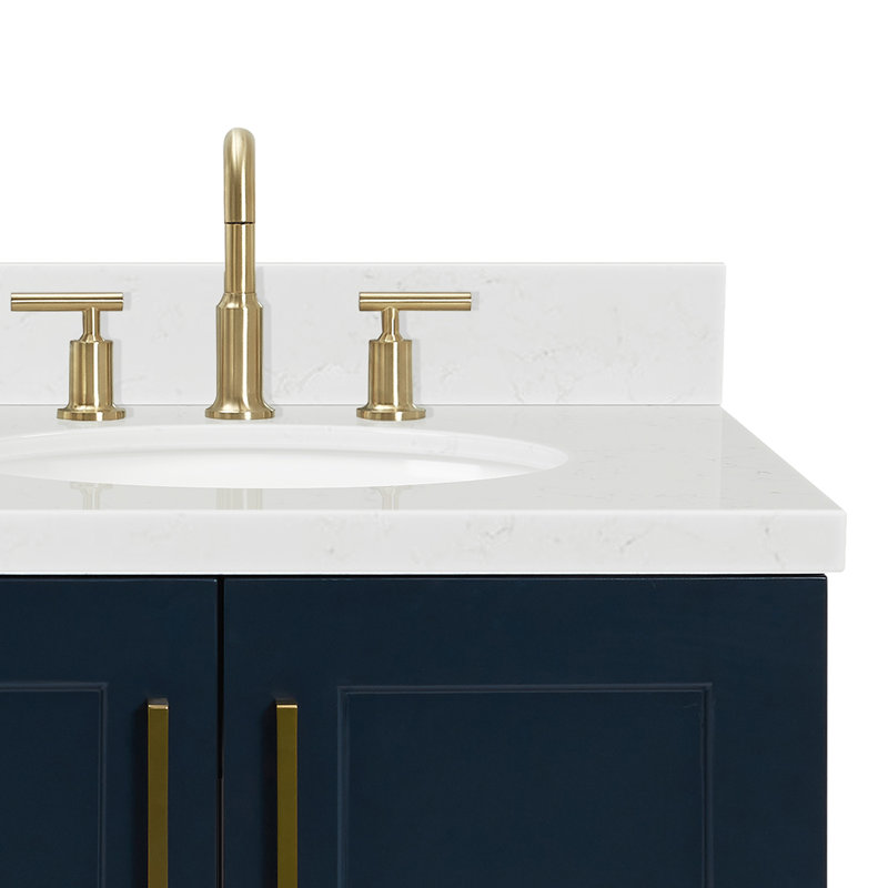 ARIEL Taylor 42.25 Single Sink Bathroom Vanity with Man-Made Stone Top-Oval, Midnight Blue, Right , Oval