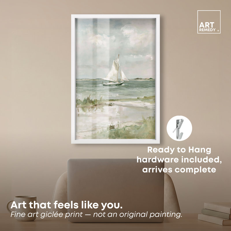 «Pale Sails II» par Auralane, H 25 po x l 17 po, Cadre blanc
