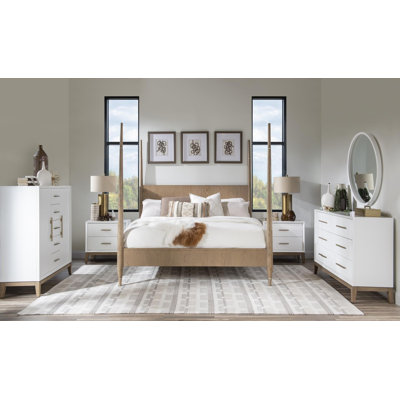 Melrose 52" Wide Select Hardwood and White Oak Veneer Door Chest Cloud White and Desert Oak Finish