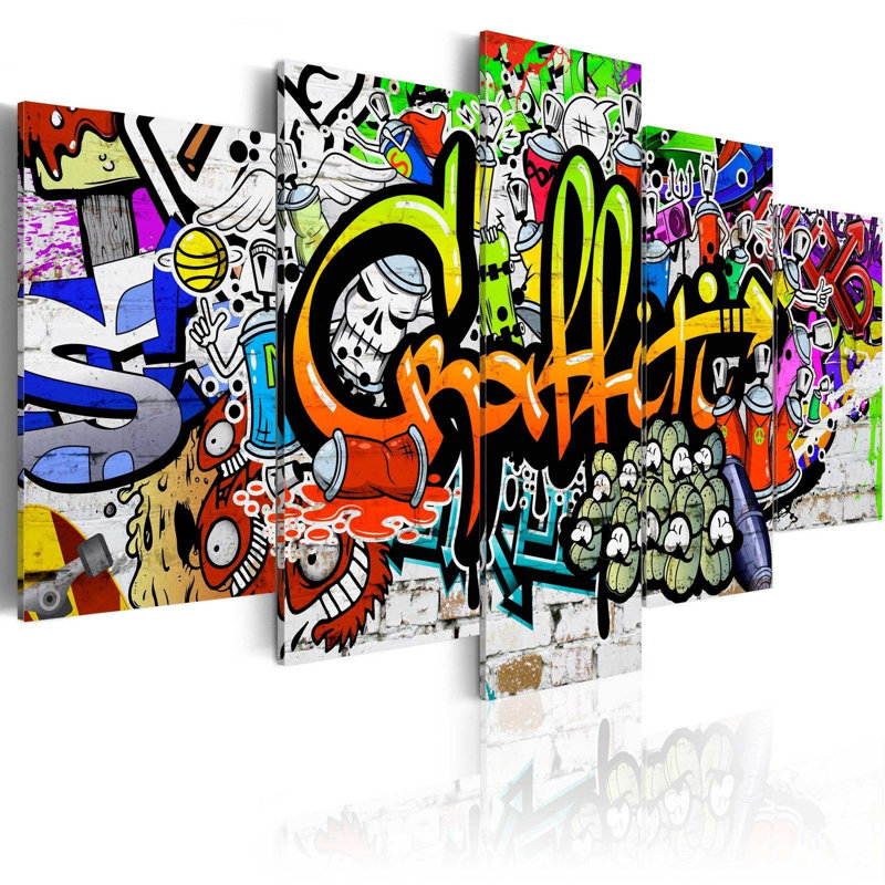 Trais, graffiti artistique sur toile, 5 pièces, H 40 po x l 80 po