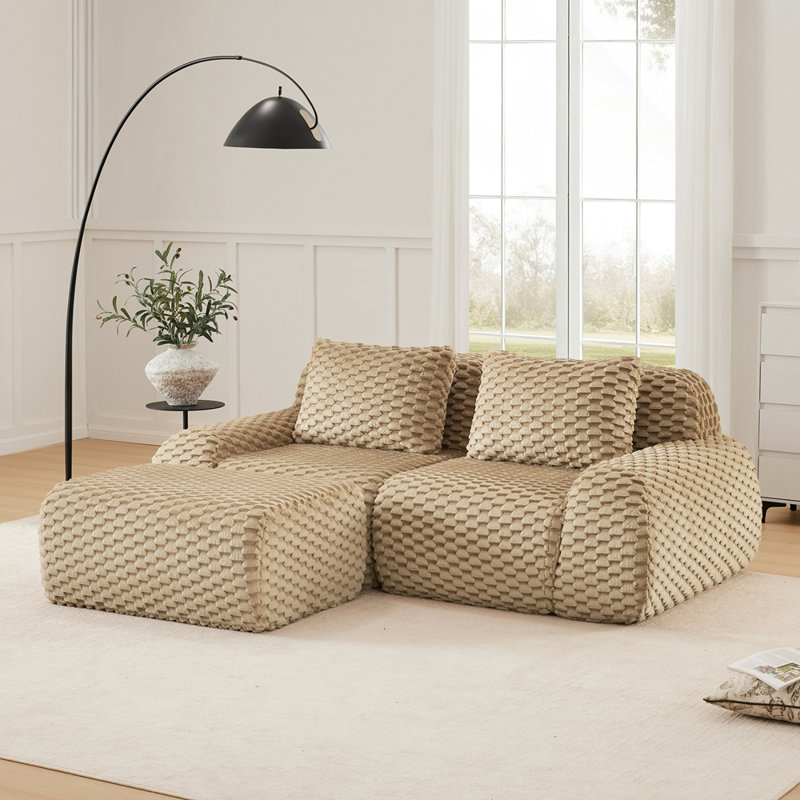 82" Modern L-Shaped Modular Sectional Sofa for Living Room,Flannelette Fabric,Oversized 2-Seater Couch,boneless sofa ,Movable Ottoman,Buckle connection,Anti-slip Design,No Assembly