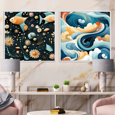 Ricciardi poisson éclectique côtier - ensemble de 2 collages carrés abstraits