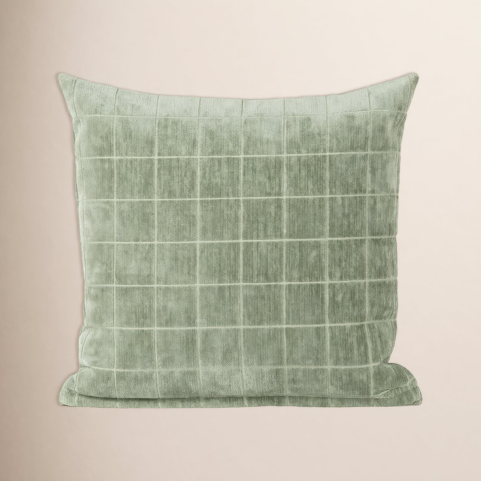 Otterville Velvet Grid Throw Pillow, Green Geometric, Polyester, 18"H x 18"W