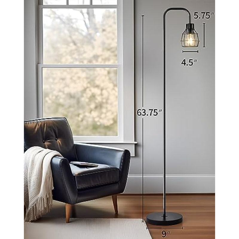 63.75" Industrial Floor Lamp Modern Black Floor Lamp With Footswitch Metal Reading Tall Pole Light With 4W LED Bulb Standing Tall Lamp For Living Room Bedroom Office E26 Base