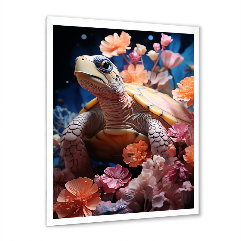 " Romantic Solitude Turtle I ", 40" H x 30" W x 1.5" D, White Single Picture Framed