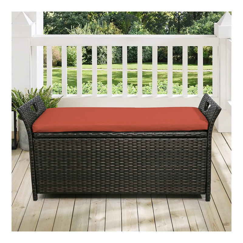 Banc de rangement en osier pour terrasse