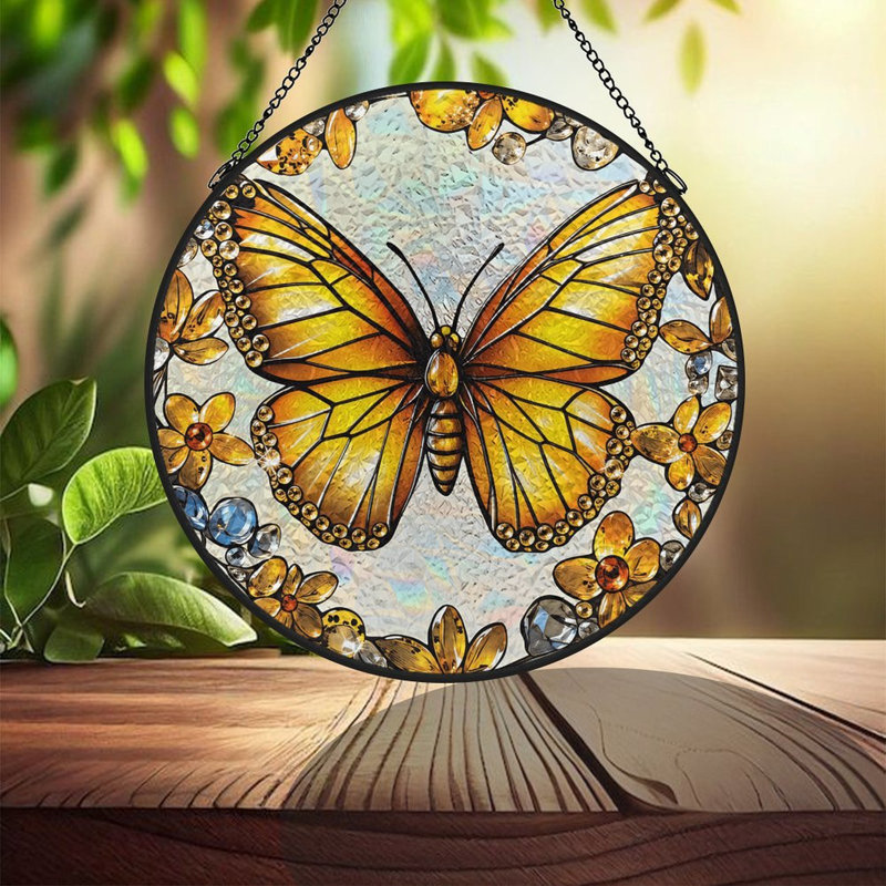Panneau de vitrail doré Golden Sun, 7,8 x 7,8 po (20 x 20 cm)