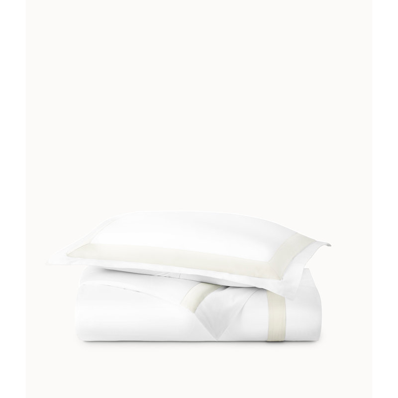 Soprano Trim 100% Cotton Sateen Duvet Cover, Queen Duvet, White/Ivory