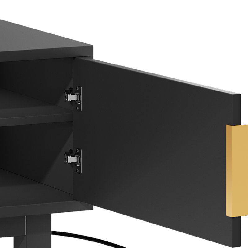  Meuble télé cannelé de 59 po pour téléviseur de 65 po ou moins avec prises de courant et compartiments de rangement, Noir