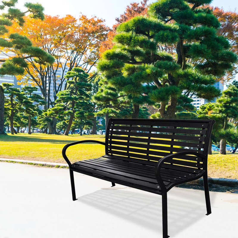 Banc de patio 45,7 po - Acier noir et confort ergonomique extérieur et espace confortable