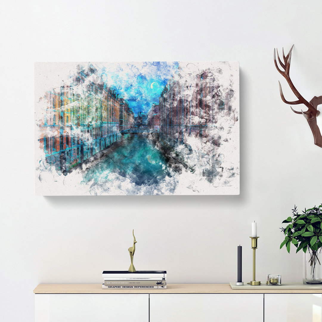 Canal Through Hamburg - Wrapped Canvas