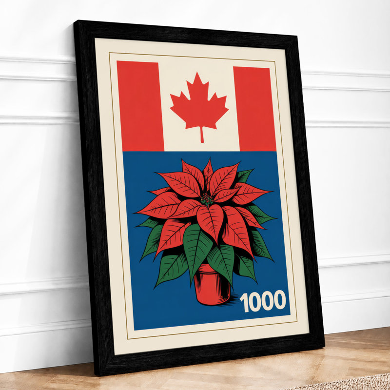 Maple Leaf & Poinsettia Modern - Print, A2 - 59.4 x 42.0 cm, Black