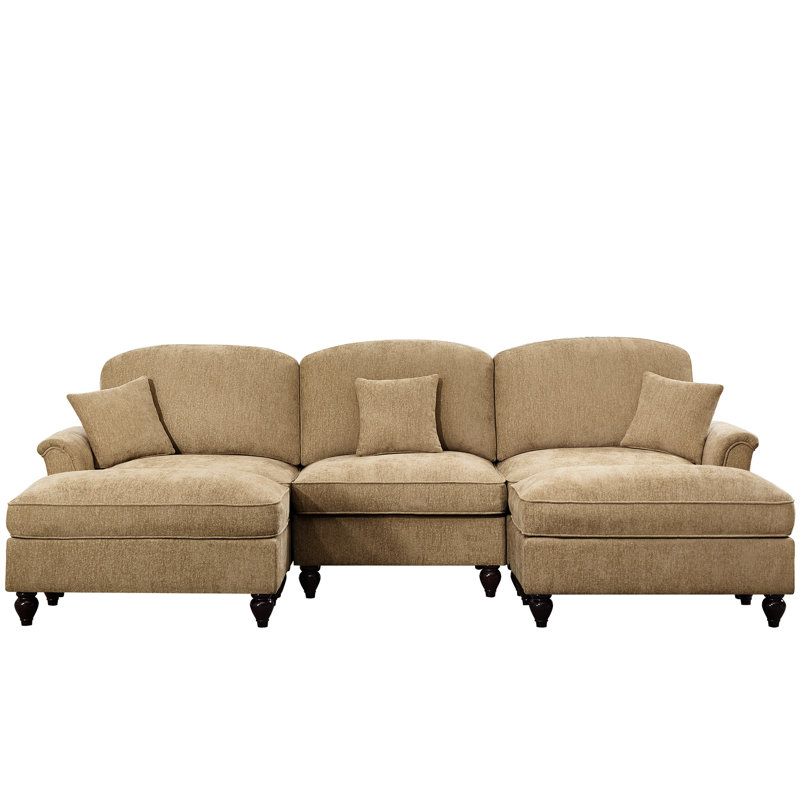 Café en chenille 3 - siège en forme de U avec pieds fuselés, repose-pieds mobiles et rembourrage en mousse haute densité, canapé modulaire confortable, accoudoirs évasés, jupes plissées à volants amovibles, nuage profond multiple