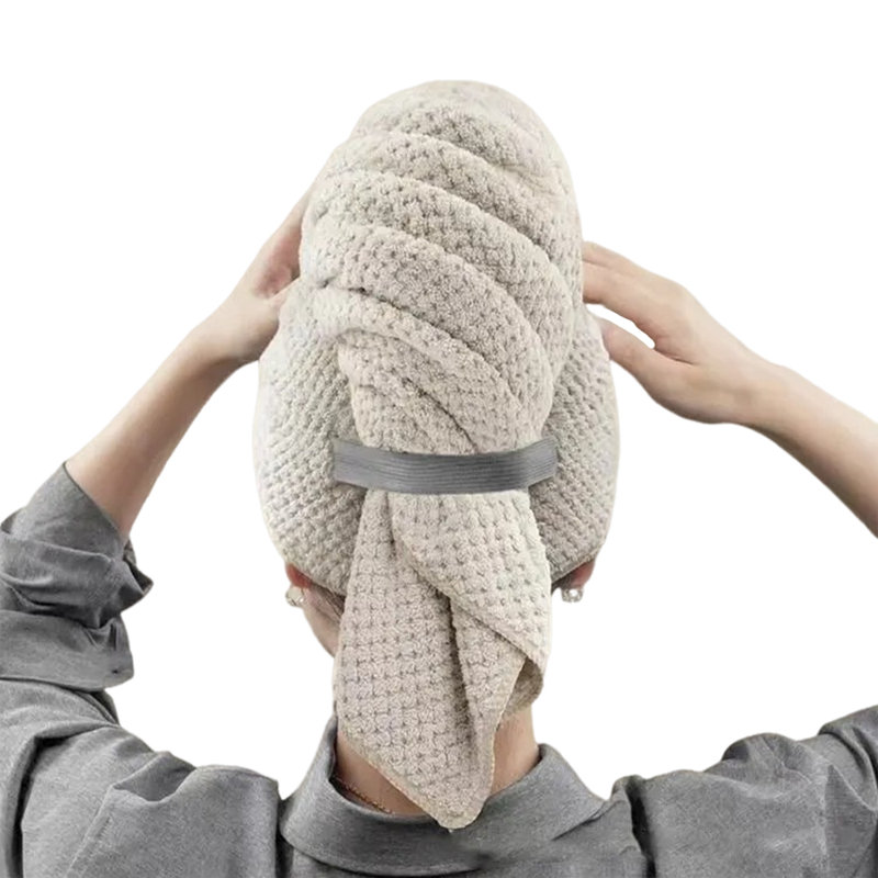 Serviette à cheveux à séchage rapide en microfibre anti-frisottis, Beige