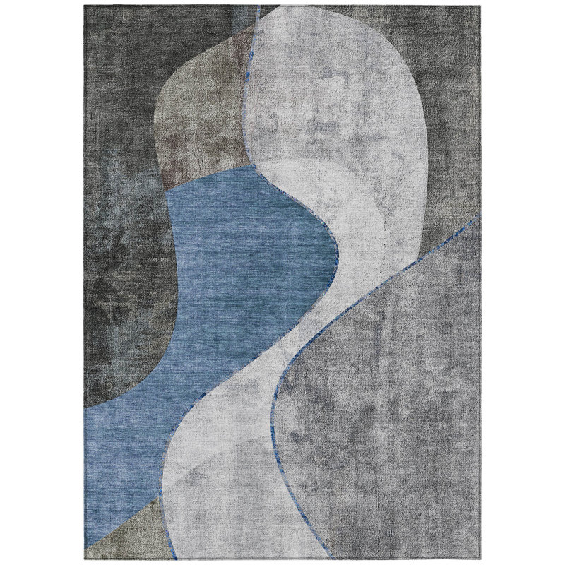 Tapis intérieur lavable abstrait bleu et bleu ciel HomeRoots 5 pi x 8 pi