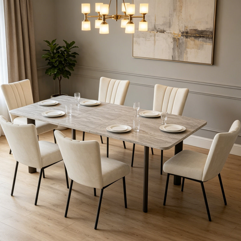 Ensemble de table de salle à manger rectangulaire 78,7 po, ensemble de table de cuisine moderne avec chaise de salle à manger rembourrée