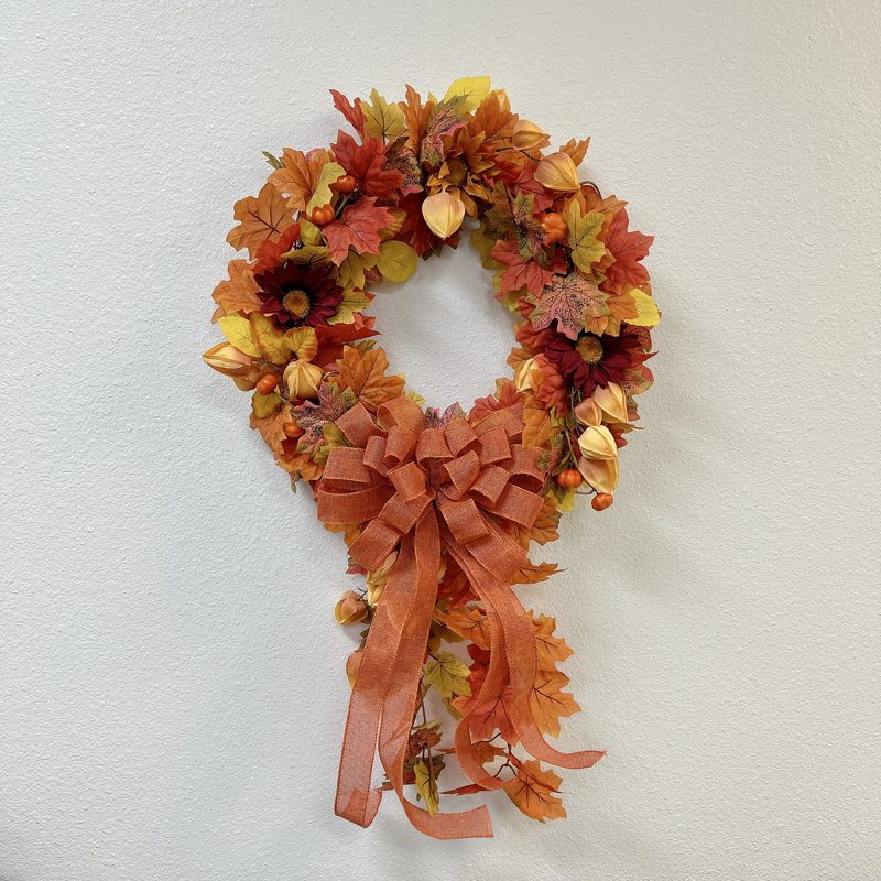 23" Orange Handmade Fall Winter Gerbera & Maple Leaf Wreath