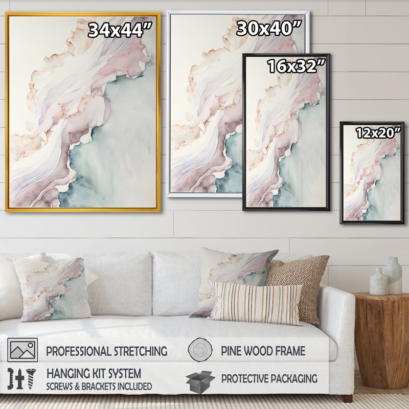 «Mystery of the Waves In Elevated Blush I», reproduction sur toile, L 12 po x H 20 po, Toile avec cadre flottant or