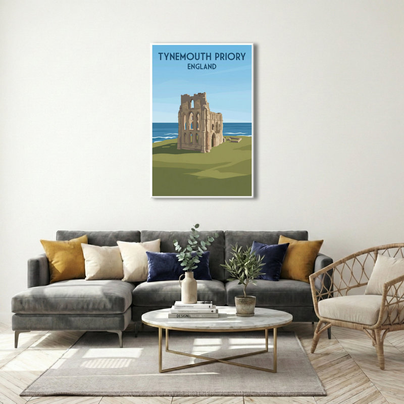 Tynemouth Priory, England - Romantic Coastal Ruins Travel Poster. Giclee Print on Wrapped Canvas. Wall Art, Home Decor - Religious & Cultural Sites, England 1 Piece Wrapped Canvas Wall Art