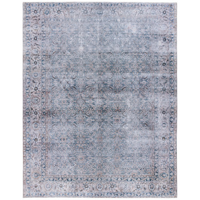 Tucson Vintage Look Machine Washable Non-Slip Area Rug in Grey/ Blue