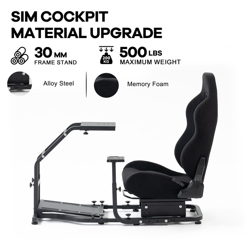 Anman Racing Simulator Stand with Black Seat, Not Include Steering wheel & Wheels & Pedals and Shifter Handbrake