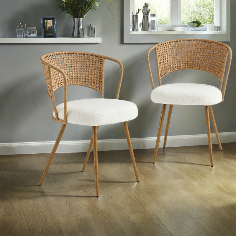 Chaises de salle à manger confortables, ensemble de style champêtre en rotin et métal pour la cuisine et la maison