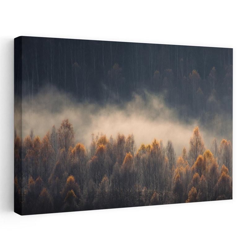 Fogy Morning Abstract Contemporary Autumn Forest Wall Art by Haim Rosenfeld - Wrapped Canvas Print, 40.64 cm H x 60.96 cm W