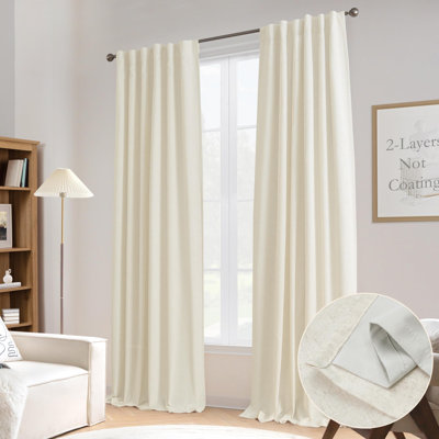 Goffredo 100% Blackout Natural Curtains for Bedroom  Double Layer Drape Farmhouse Thermal Insulated Rod Pocket Back Tab Full Light Blocking 2 Panels for Living Room Nursery