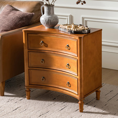 Gillianne 26"W 3-Drawer Curved Silhouette End Table with Built-in Charging Station and Simple Assembly