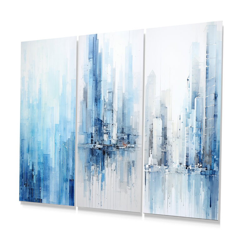Azure Ascent Skycrapers Harmony - ensemble abstrait d'art mural en métal de 3, H 28 po x l 36 po
