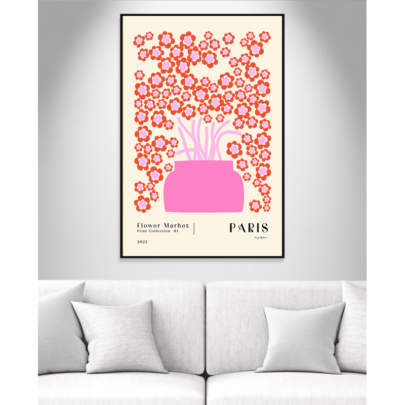 Marché aux fleurs. «Paris Print» par NKTN, Framed Canvas, 41.5'' W x 61.5'' H, Flottant espresso